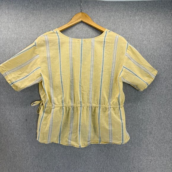 Madewell Womens Size XXS Yellow Green Atlantic Stripe Blouse Button Front Top - Picture 7 of 13